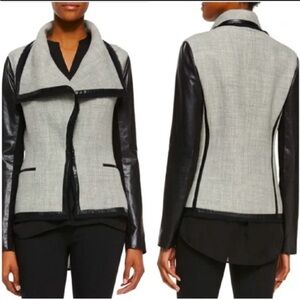 Vince Boucle Knit Lambskin Leather Drape Moto jacket.sz 6